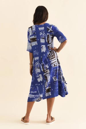 Image of Bella Linen/Cotton Dress - blue mosaic