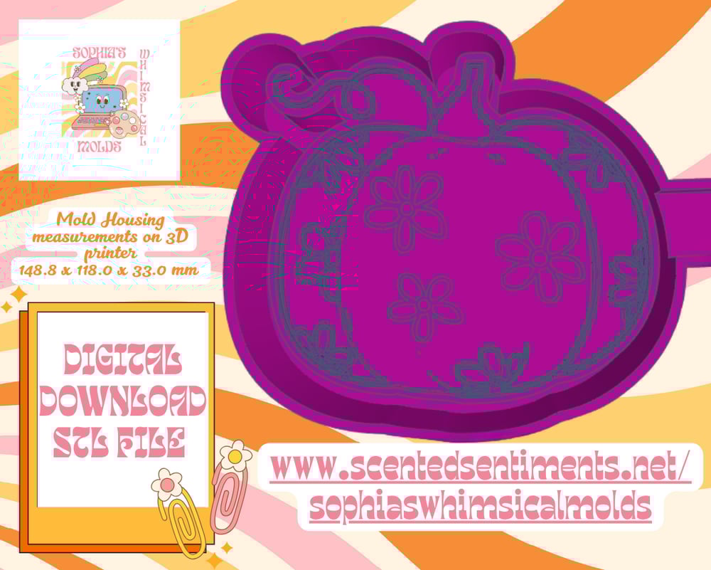 Image of Pumpkin with Flowers Mold|Housing Mold Maker STL File for Freshies|Candle|Aroma Beads|Freshie Mold
