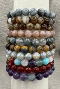 Image 1 of Gemstone Bracelets – Eagle Eye, Agate, Fluorite, Opal, Carnelian, Jasper, Bloodstone, Moonstone