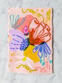 Oil Pastel Garden Flowers on pink handmade paper 2