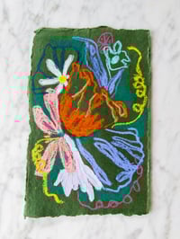 Oil Pastel Garden Flowers on green handmade paper 1