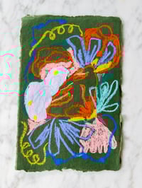 Oil Pastel Garden Flowers on green handmade paper 2