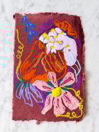 Oil Pastel Garden Flowers on dark plum handmade paper 2