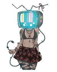 Image 3 of TV Head Alternative Punk Girl - Vinyl Sticker