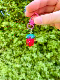 Image 2 of Hot Pink Strawberry Polymer Clay Keychain