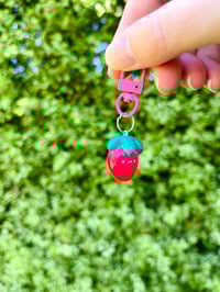 Image 3 of Hot Pink Strawberry Polymer Clay Keychain