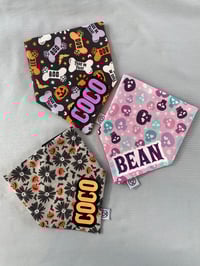 Image 1 of Halloween Personalised Dog Bandanas, Spooky Daisies, Trick or Treat, Skulls and Hearts