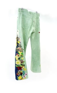 Image 3 of Flower Patchwork Denim Pants (Green)