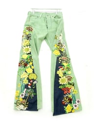 Image 2 of Flower Patchwork Denim Pants (Green)