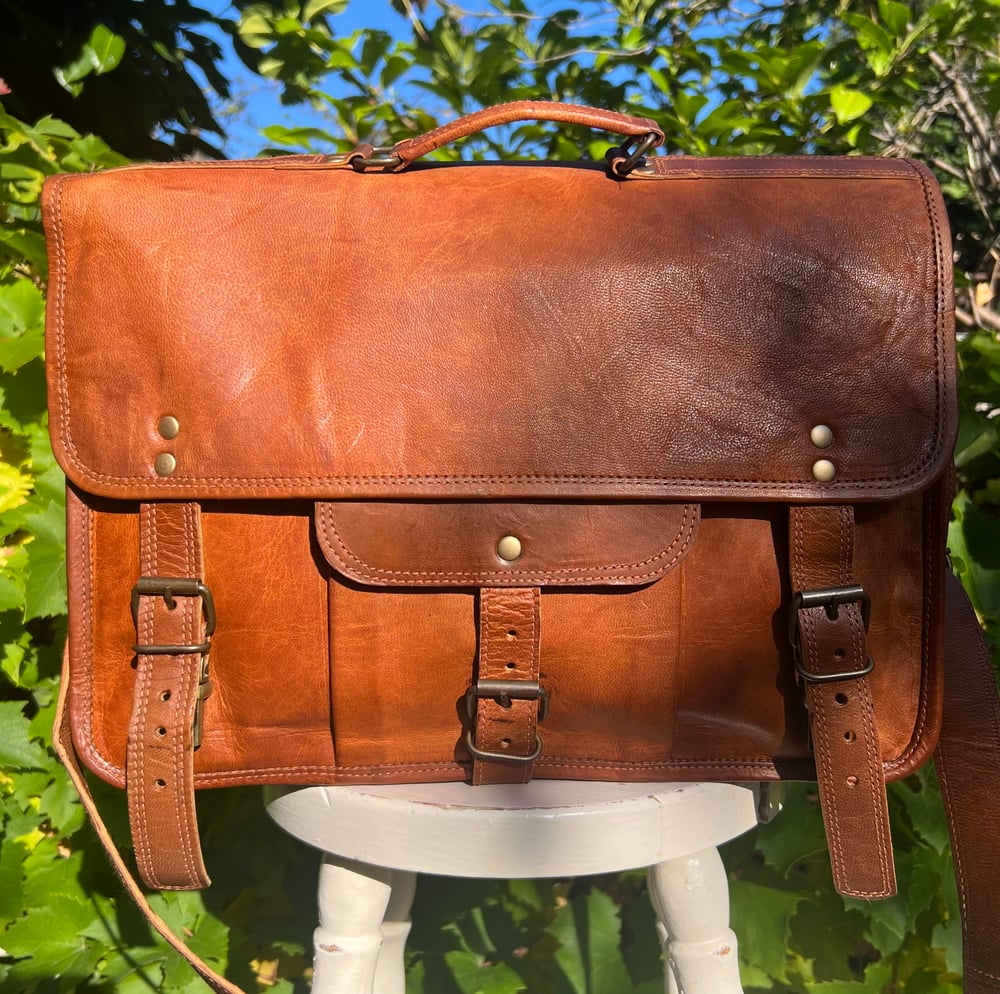 Image of 15” Goatskin Leather Satchel/Handle #4