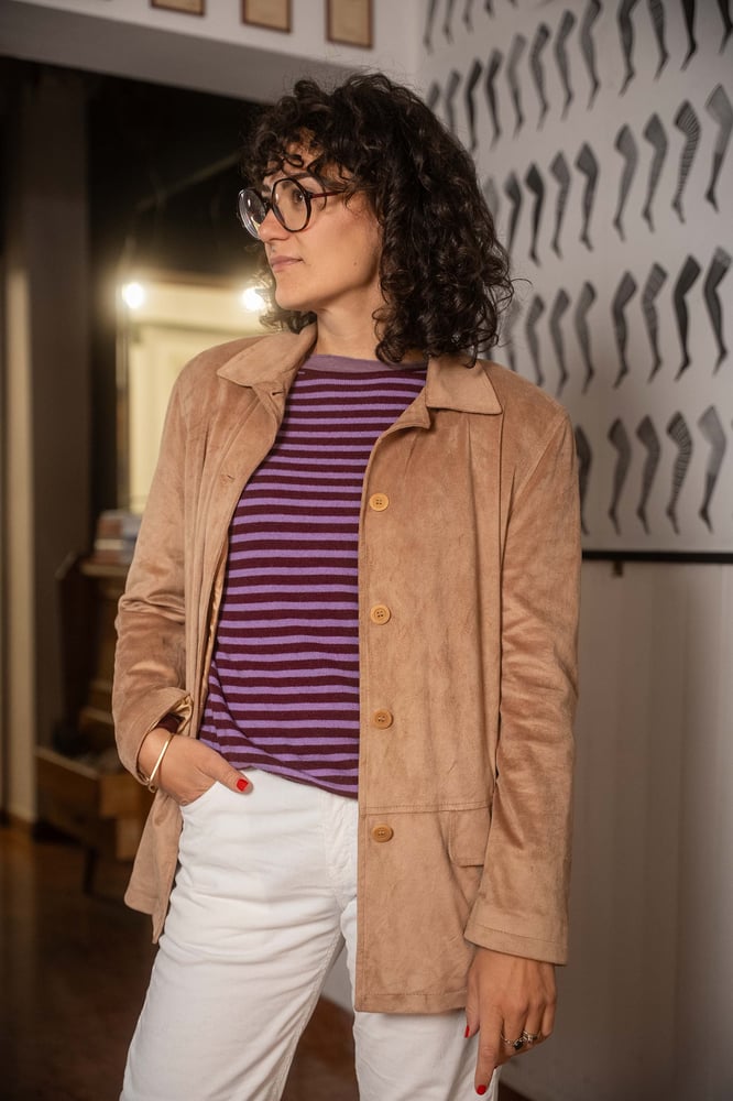 Image of Maglione a righe Lilla&Bordeaux