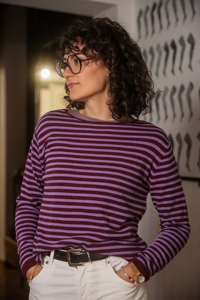 Image of Maglione a righe Lilla&Bordeaux