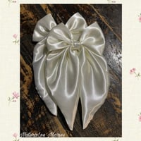 Image 2 of Pearl White Satin Tailed Ballet Bow