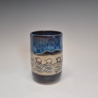 Image 3 of 12oz. Short Tumbler, Tiny Sheep Stampede, Night Sky blue