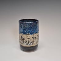 Image 1 of 12oz. Short Tumbler, Tiny Sheep Stampede, Night Sky blue