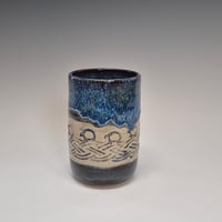 Image 4 of 12oz. Short Tumbler, Tiny Sheep Stampede, Night Sky blue