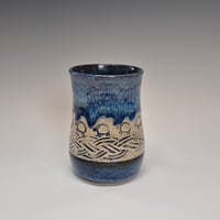 Image 1 of 12oz. Short Tumbler, Tiny Sheep Stampede, Bluebird Skies cobalt blue