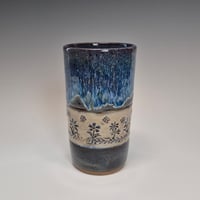 Image 2 of 14oz. Tumbler, Peaceful Posies, Night Sky blue