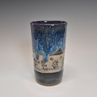 Image 3 of 14oz. Tumbler, Peaceful Posies, Night Sky blue