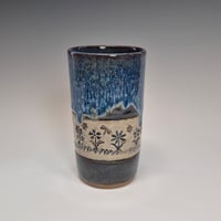 Image 4 of 14oz. Tumbler, Peaceful Posies, Night Sky blue