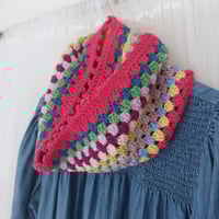 Image 2 of ‘Happy Scrappy’ Infinity Scarf Lipstick Pink Trim