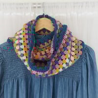 Image 1 of ‘Happy Scrappy’ Infinity Scarf Deep Teal Trim