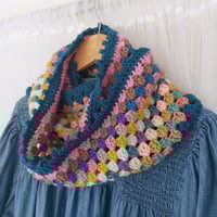 Image 2 of ‘Happy Scrappy’ Infinity Scarf Deep Teal Trim