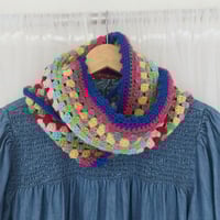Image 1 of ‘Happy Scrappy’ Infinity Scarf Royal Blue Trim