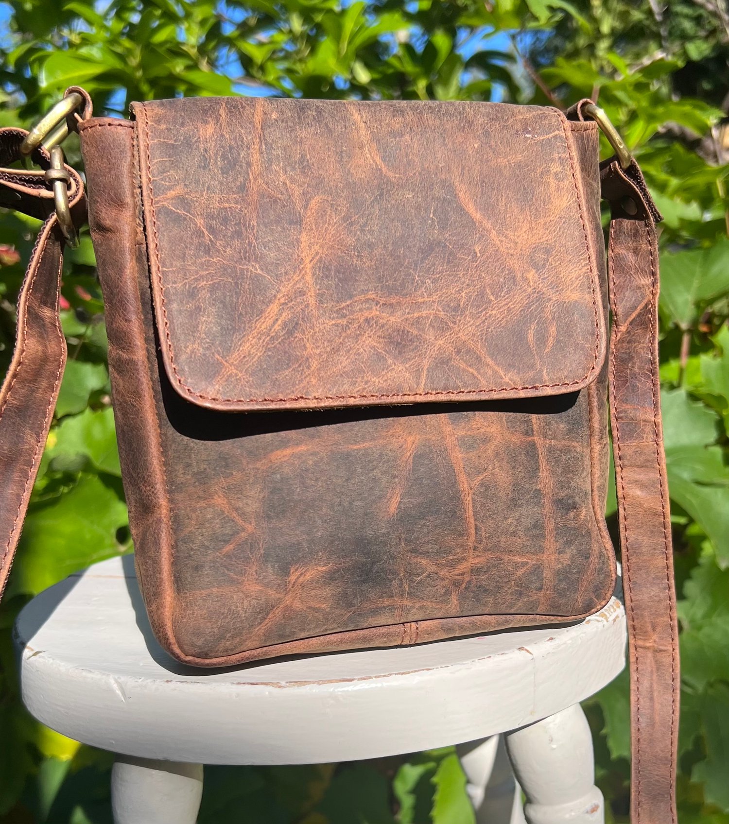 Image of Handmade Rustic Buffalo Leather Half Flap Man Bag