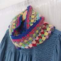 Image 2 of ‘Happy Scrappy’ Infinity Scarf Royal Blue Trim