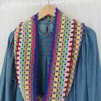 Image 3 of ‘Happy Scrappy’ Infinity Scarf Royal Blue Trim