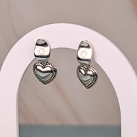 Image 1 of Hearts united Baha'i 9 pointed star sterling silver earrings