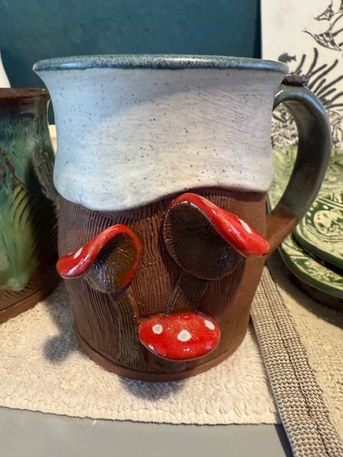 Image of The lady in red with mushrooms on the side!