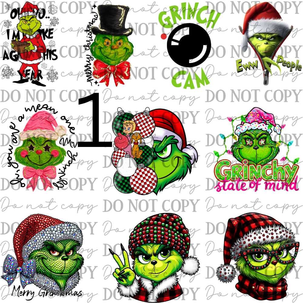 Image of Mini Grinch UV DTF Decal Sheets for Tumbler Keychains – 3 Sets To Choose From