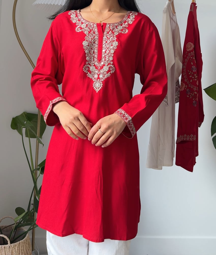 Image of Red Flora Kurti