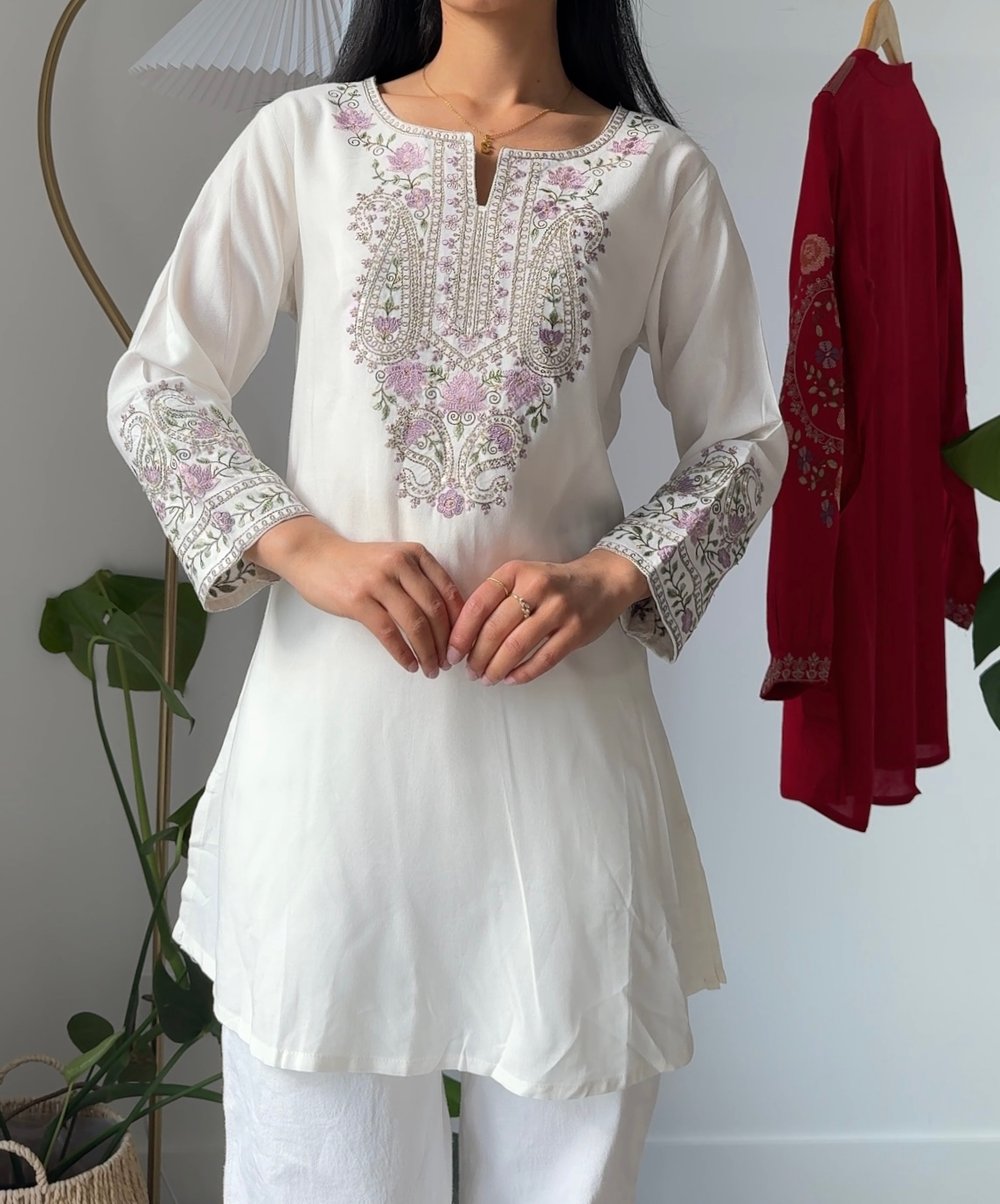 Image of Lavender Blossom White Kurti