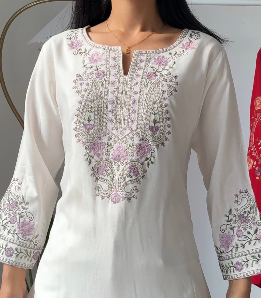 Image of Lavender Blossom White Kurti
