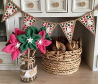 Image 1 of #26 Rustic Christmas Bunting Hot Pink and Green - 10 Flags