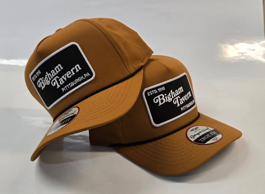 Image of Tan/Black Rope Hat with Patch