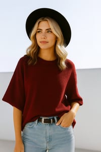 Image 4 of Short Sleeve Relaxed Sweater Top