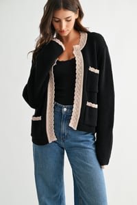 Image 6 of Black Knit Cardigan W/  Trim - EARLY NOV 