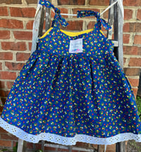 Image 4 of Vintage Blue Floral Calico & Yellow Pockets Dress 1t