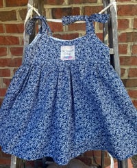 Image 2 of Vintage Linen Blue Apron Floral Dress Size 2t 