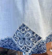 Image 4 of Vintage Linen Blue Apron Floral Dress Size 2t 