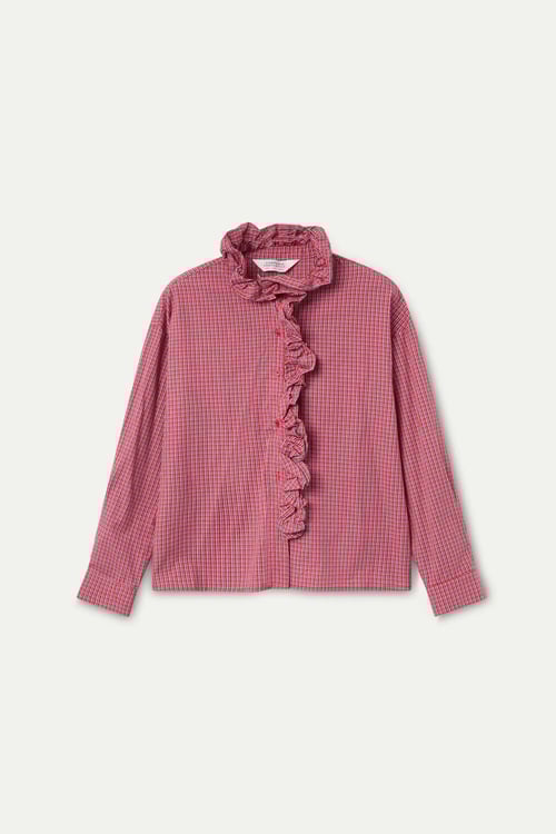 Image of 1-Camisa  algodón cuadro vichy rojo