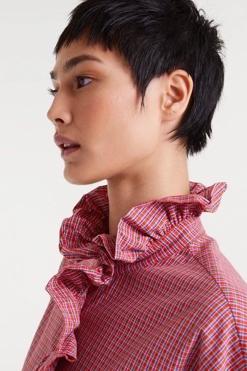 Image of 1-Camisa  algodón cuadro vichy rojo