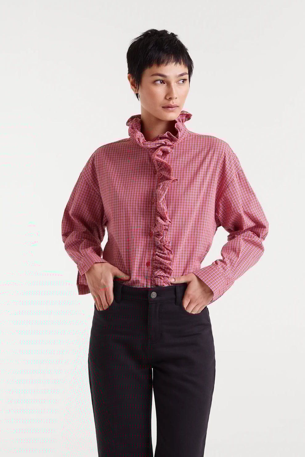 Image of 1-Camisa  algodón cuadro vichy rojo