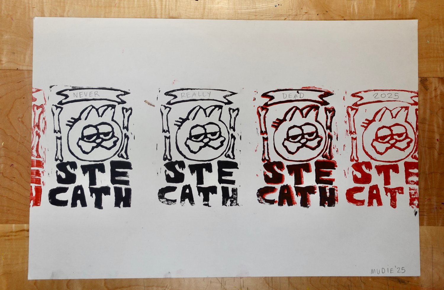 Image de Ste Cath " Never Really Dead " LINO print unique