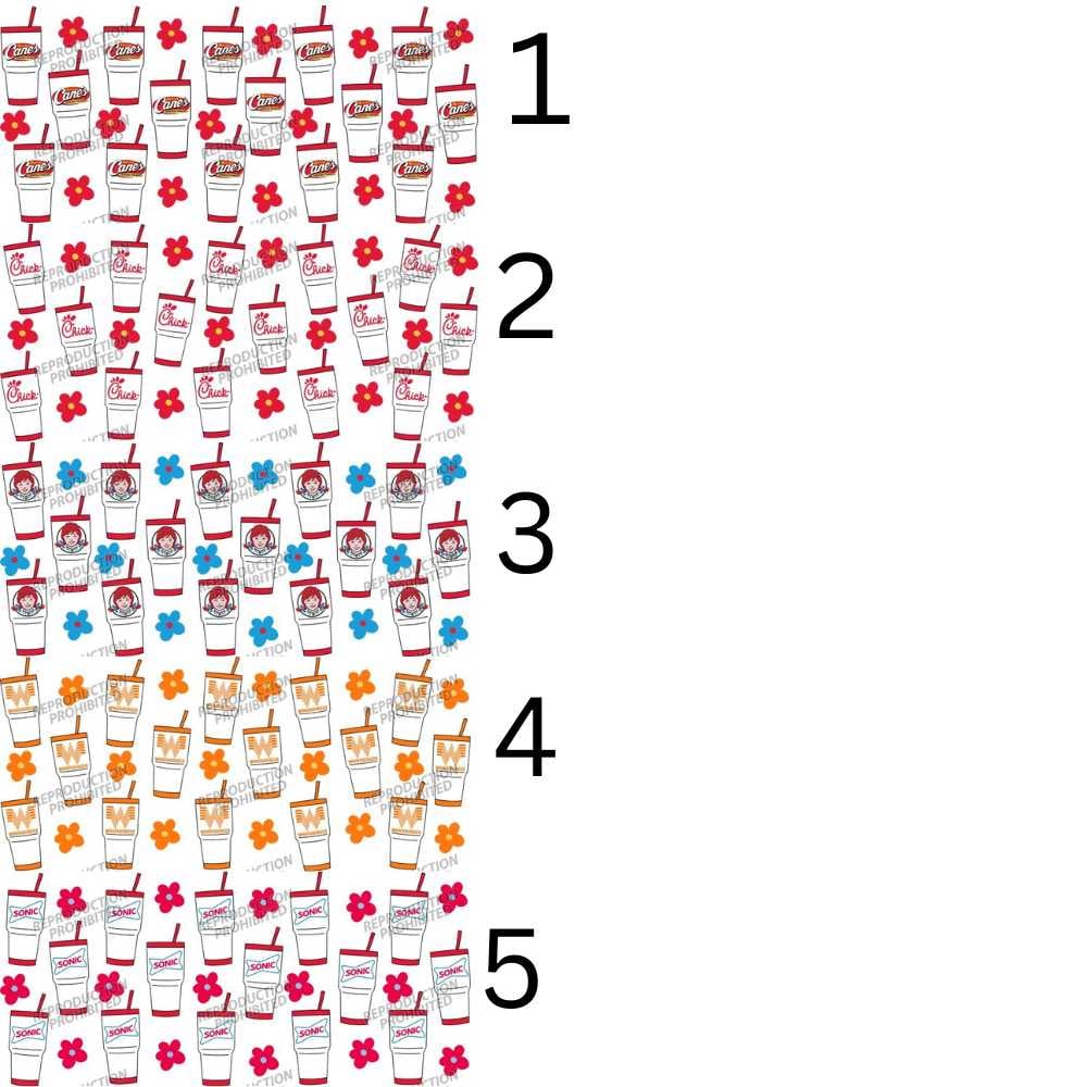 Image of Cane's Chick Fil A Wendy's Whataburger Sonic Drink Cups Uv Dtf Cup Wraps Choice of 5 Designs
