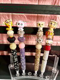 Image 1 of Fancy Flocked Winnie the Pooh and Friends Beaded Pens 🐝✨